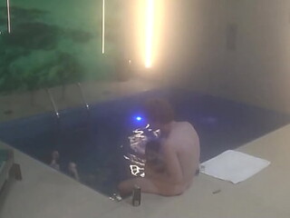 Amateur Brazilian babes enjoy a steamy motel pool threesome
