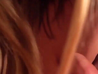 Lucette Nice, young blonde with perky tits enjoys in Hugo's cum in her mouth after fucking