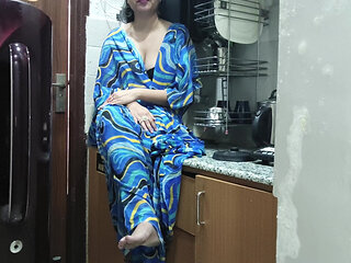 Indian Stepmom Watches and Enters Her Stepson's Kitchen to Fuck Him