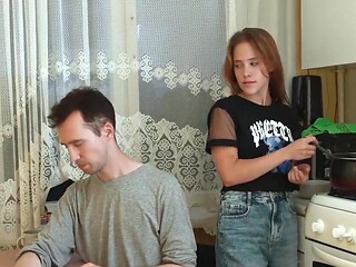 Tight girl is going to cuck her man with his own stepfather