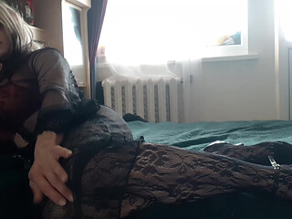in a sexy black robe
