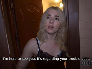 DEBT4k. Bimbo blonde dragged into an affair with perverted collector: Blowjob, Cowgirl  Teen Porn