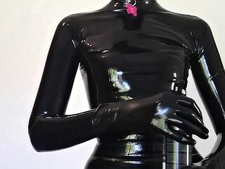 Latex slut solo anal masturbation