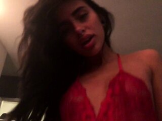 Amateur busty brunette masturbates and does hand job