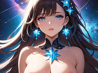 Cosmic Serenity: a Beautiful Young Woman with Stardust on Her Cheeks