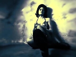 Sexy brunette babe with big cock jerking in solo