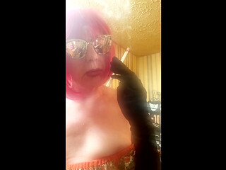 PINK WIG MATURE CD TS SMOKING LONG VS 120s WITH SMALL TIT NIPPLE PLAY