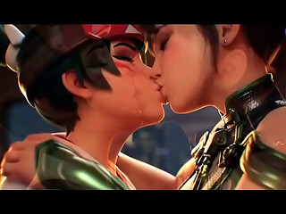 Eve x Kiriko Lesbian kissing (Stellar Blade, Overwatch /AI generated)