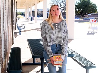 Blond teen outdoor blowjob