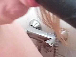 Fat Dutch amateur girl sucks big dildo in spit fetish BJ video