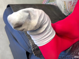 Wiggling My Toes for You in Red Tights and Dirty White Socks