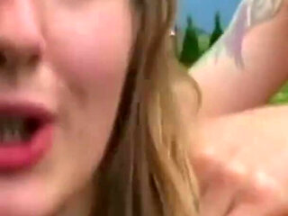 Blonde girl fucking on the field