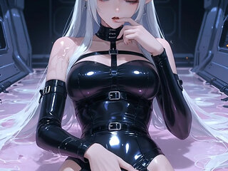 White haired elf anime girl fucks pink slime