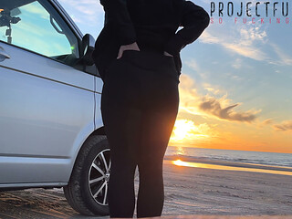 sunset sex at the beach in yoga leggings