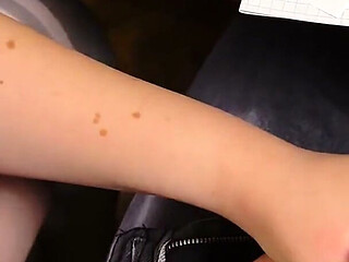 Sexy High Schoolgirl Jerking Him off in Physics Class Under the Table.