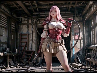 Pink-haired Mech Warrior! Lazy Sensuality in the Wasteland Ruins, Wet Close-ups Against Pure White Backgrounds
