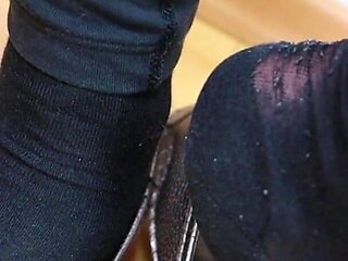 Worn Black Socks & Dirty Silver Loafers - Real Footwear Tease in Leggings