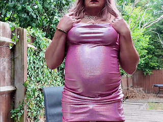 Sexy Crossdresser kellycd2022 in my pink shiny dress  sexy seamless pantyhose and heels