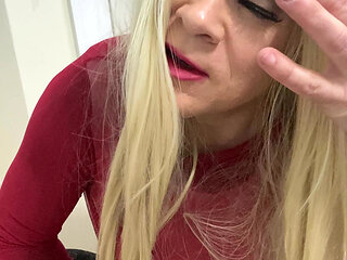 Shemale amateur stands up and shows off talking dirty  and showing off clit cock and ass