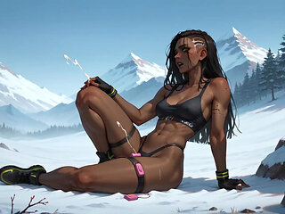 A Black Sweetie Gets on All Fours on a Snowy Mountaintop, Prepared for a Gigantic Chisel and Super-fucking-hot XXX