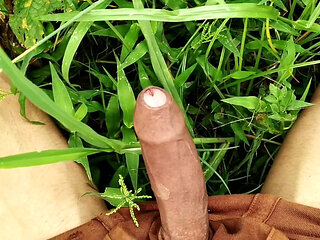 Indian Masturbation and Cumshot in Outdoor Green Field