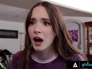 GIRLSWAY - Shook Brunette Hazel Moore Caught Petite Roommate Liz Jordan Humping Her Pillow
