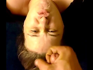 Sucked the cock and got her Forehead covered in sticky stuff