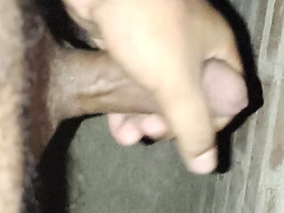Young man full of lust masterbate alone in a empty room without oil or condom