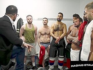 Hunks Bushy Cock Devoured Before Big Raw Spit-roast With Teammates