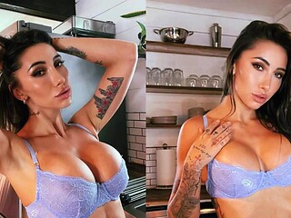 Big titted wife shares steamy threesome caught in wild action