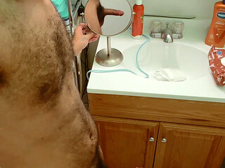 Furry MasturBATOR Jerks Horny Big Dick In Bathroom