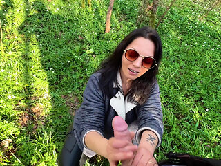 Forest Handjob: a Couple Gets Naughty - She Flashes Her Tits and Gives Him a Sneaky Handjob in the Woods