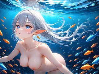 Hentai Girl Swimming in the Ocean - Ai Fantasy Slideshow Art