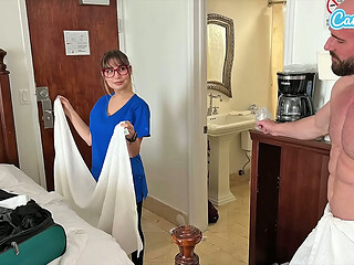 The Naughty Hotel Maid and the Thick Cock Surprise: From Towel Drop to Creampie Tease and Cum on Tits