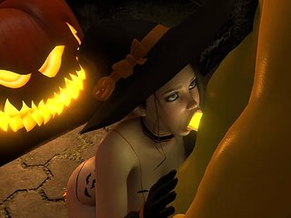 Sexy Witch Fucks the Pumpkin King on Halloween