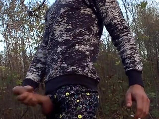 Smoking Through Jerk off Outside with Devil Face Filter and Body Twitching Orgasm