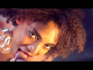Sloppy Deepthroat From a Curly Afro Ebony... Cum and Spit All Over His Balls