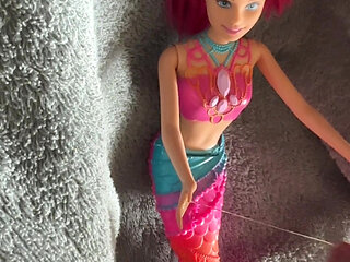 Cumshot on Barbie Mermaid Doll