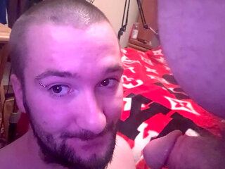 Grandpa feeds his slaveboy