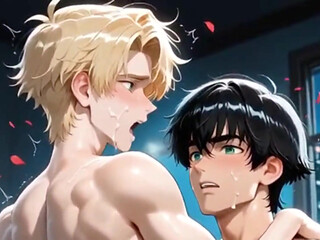 Blonde Femboy Riding on Top of His Well-endowed Stepbrother's Dick. 3D Hentai Animation