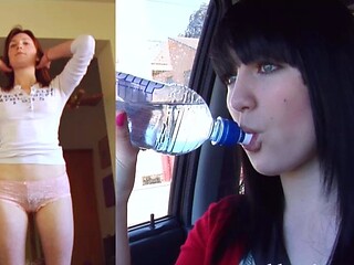 Two sexy amateur brunette lesbian babes making out