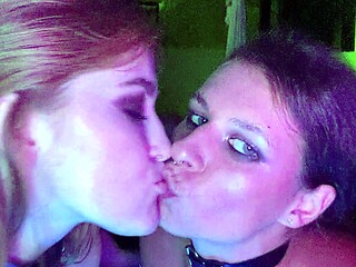 Two sexy amateur brunette lesbian babes making out