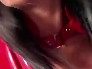 Shiny Red Pvc Dress Smoking Blowjob and Messy Lipstick Play