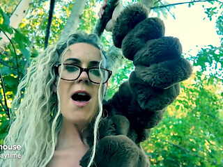 Playtime with Big White Dildo in the Forest