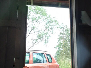 Gangstazz at the Cabin. Big ass, big Belly balls hanging, dildo