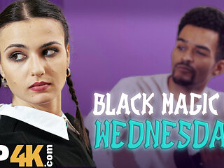 DADDY4K. FUCKING SLUT dressed as WEDNESDAY is masturbating to get DADDY'S BIG BLACK COCK