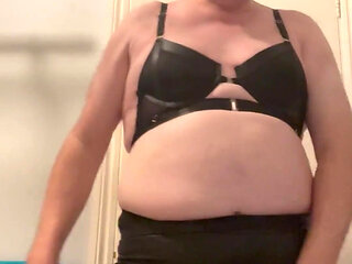 Dirty Gay Crossdresser Love It with Black Bra on