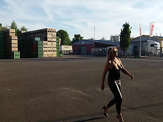 Granny Walking Outside in Black Leggins