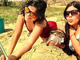 Famous influencer buried and gagged on the beach by jealous bitches