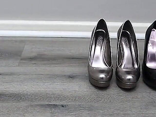 Trying on Different High Heels While Wearing Nylon Stockings